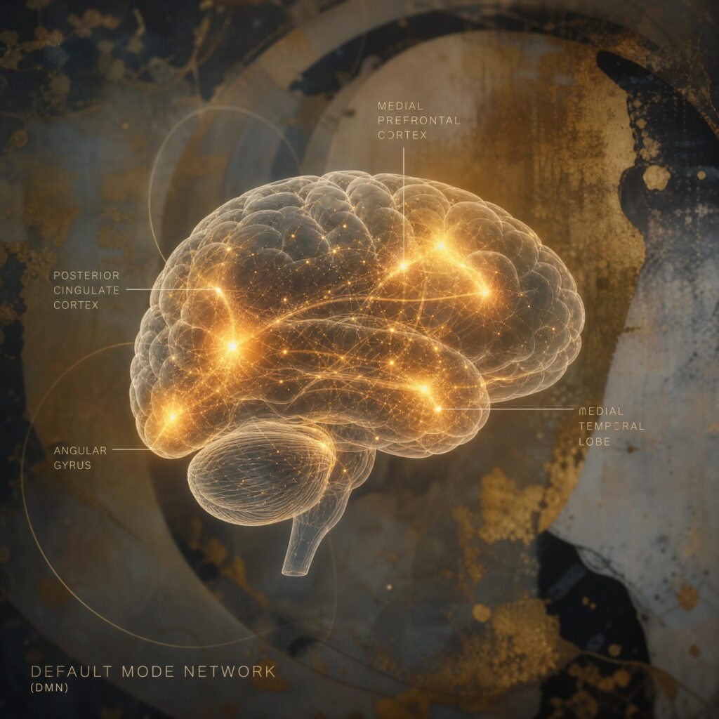An abstract visualization of brain activity (DMN) during the viewing of a large-scale artwork.