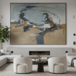 The Petrichor Painting by Shellie Garber displayed in a luxury minimalist living room