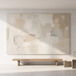 Minimalist Art and Slow Living featured image: A large abstract painting in a bright, minimalist living room.