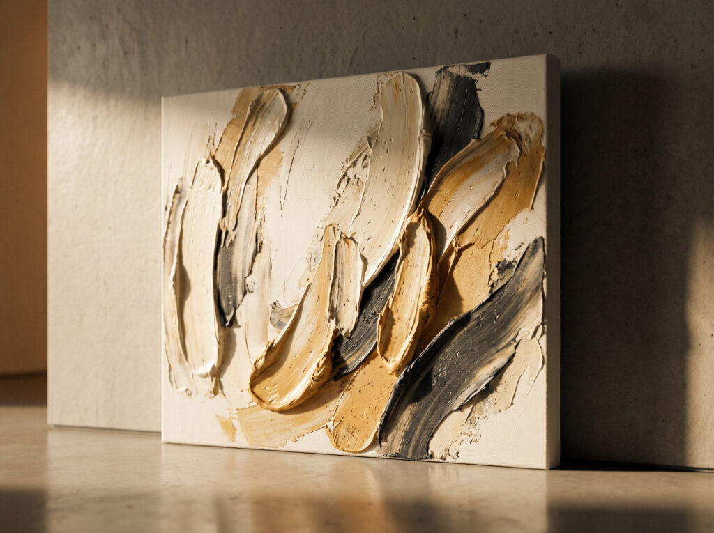 Minimalist Art and Slow Living: A close-up of textured minimalist impasto brushstrokes.
