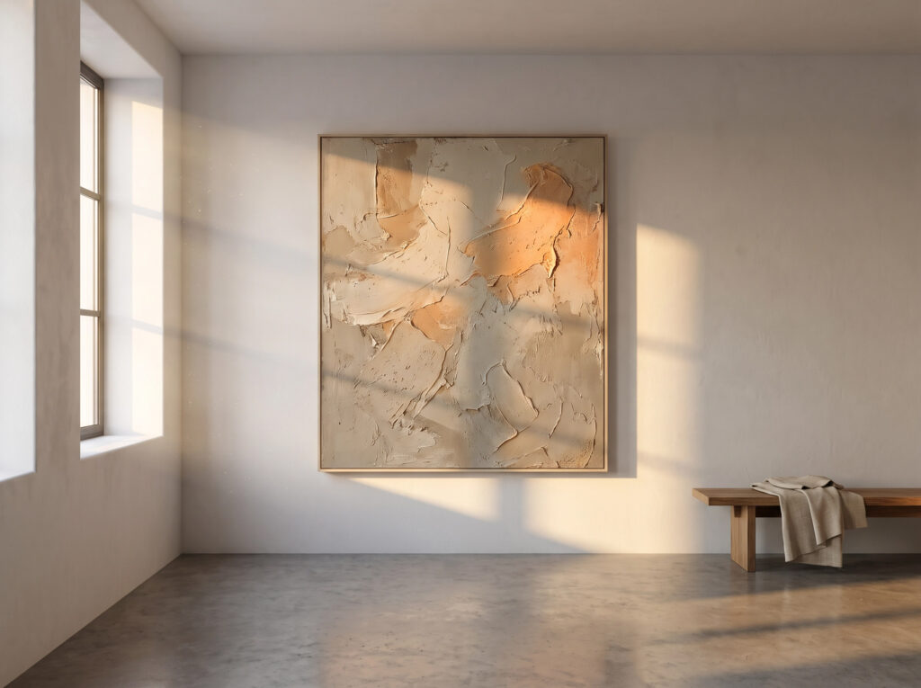 Light and color interaction in Minimalist Color Psychology: Sunlight hitting a textured painting.