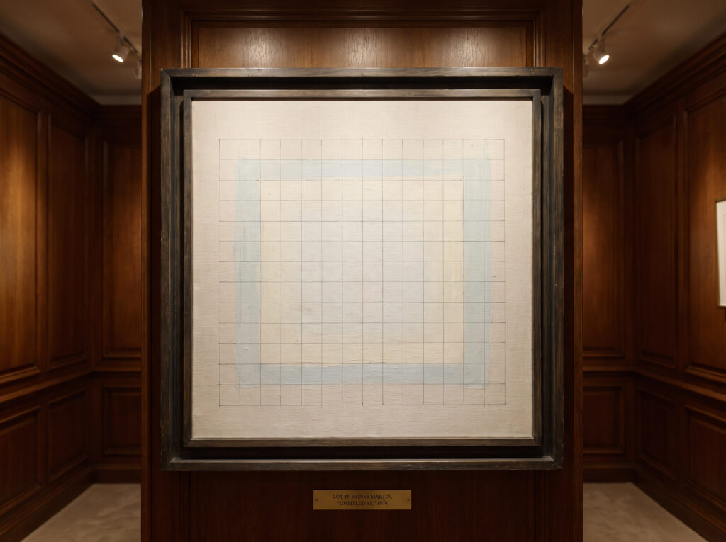 Close-up of a high-value minimalist painting with subtle textures, reminiscent of a masterpiece in an auction house.