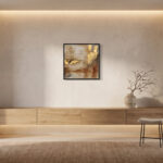 The Art of the Niche: A high-end minimalist entryway featuring a single exquisite small-scale abstract painting.