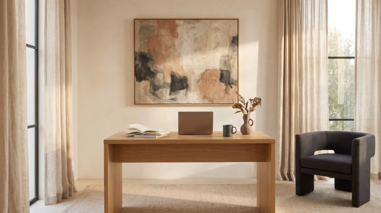 How to Buy Art Online: a collector thoughtfully evaluating an artwork before purchase.